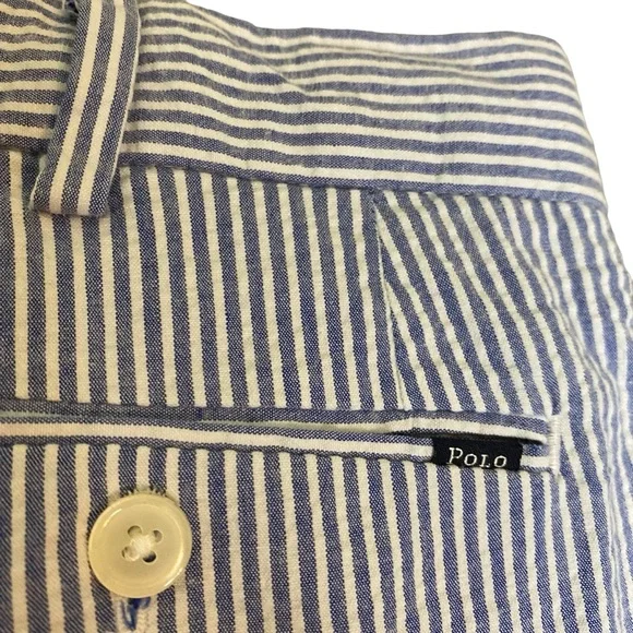 Polo Ralph Lauren Shorts Size 38 Blue Striped Seersucker Stretch Classic Fit - Picture 2 of 5